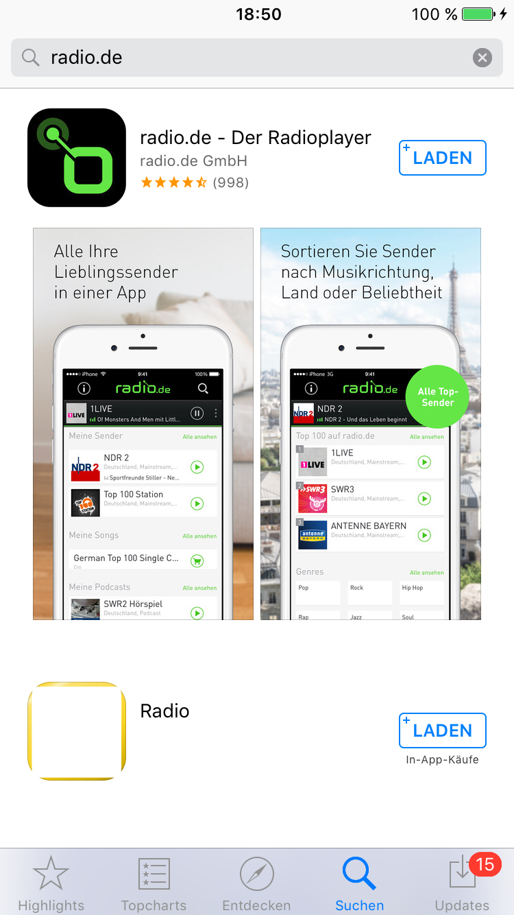 Datenverbrauch Radio App